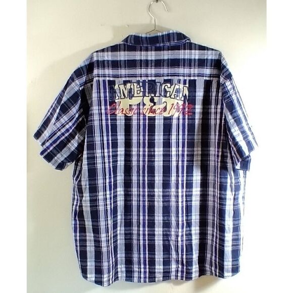 Vintage Phat Farm 3X Plaid Collar Short Sleeve Shirt Blue Red Original Flava Cot - Picture 2 of 8